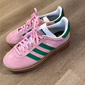 Pink and Green Adidas Gazelle (NEVER WORN)